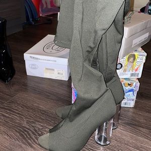 Olive Green Thigh high Open toe boots